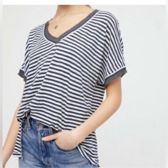 Free people Black and White Striped Short Sleeve Tee - Picture 1 of 7